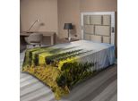 Abakuhaus Lenzuolo Da Letto Bosco, Abeti Su Prato Tra Pendii Con Bosco Di Conifere Nella Nebbia Prima Dell'alba, Lenzuolo Morbido E Confortevole Per Un Letto Decorativo 1 Pezzo 190 Cm X 100 Cm, Bianco Verde