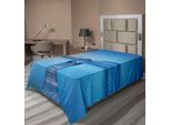 Abakuhaus Lenzuolo Paesaggistico, Alba Sull'acqua Casa Sul Lago Passerella Nuvole Orizzonte Natura, Morbido E Confortevole Lenzuolo Superiore Per Un Letto Decorativo 1 Pezzo 190 Cm X 100 Cm, Blu Arancione Grigio