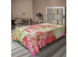 Abakuhaus Lenzuolo Con Motivo Floreale, Stampa Retrò Kitsch Con Sfondo Grunge, Lenzuolo Morbido E Confortevole Per Un Letto Decorativo, 1 Pezzo, 260 Cm X 168 Cm, Rosa E Verde