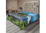Abakuhaus Lenzuolo Balinese, Tempio Tanah Lot Sull'isola Di Bali, Oceano Increspato, Immagine Storica Dell'architettura, Lenzuolo Morbido E Confortevole Per Un Letto Decorativo, 1 Pezzo, 260 Cm X 228 Cm, Verde Blu