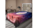 Abakuhaus Lenzuolo Fantasia, Ragazza Con Cane Sotto Una Luna Gigante Amicizia Magica Celeste, Morbido E Confortevole Lenzuolo Superiore Per Un Letto Decorativo 1 Pezzo 260 Cm X 168 Cm, Rosso Corallo