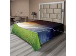 Abakuhaus Lenzuolo Naturale, Paesaggio Naturale Con Campo Di Erba Fresca E Fulmini Tema Ambientale, Lenzuolo Morbido E Confortevole Per Un Letto Decorativo 1 Pezzo 244 Cm X 205 Cm, Verde Arancione Blu