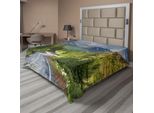 Abakuhaus Lenzuolo Da Letto Bosco, Paesaggio Montano Strada Cielo Nuvoloso Pineta Estate Giornata Piovosa, Lenzuolo Morbido E Confortevole Per Un Letto Decorativo 1 Pezzo 275 Cm X 260 Cm, Marrone Verde Grigio