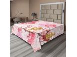 Abakuhaus Lenzuolo Con Fiori, Famiglia Di Scimmie Su Rami Di Alberi Con Illustrazione Sullo Sfondo, Lenzuolo Morbido E Confortevole Per Un Letto Decorativo 1 Pezzo 260 Cm X 228 Cm, Caffè Chiaro Rosa Rosso