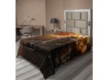Abakuhaus Lenzuolo Fantasia, Castello Fantasia Sulla Scogliera Con Tuono Soprannaturale, Stampa Di Fantasia, Lenzuolo Morbido E Confortevole Per Un Letto Decorativo, 1 Pezzo, 260 Cm X 168 Cm, Arancione Marrone