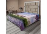 Abakuhaus Lenzuolo Naturale, Panchina Su Un Fiume Che Scorre Con Luna A Forma Di Falce, Lavanda, Alberi, Erba, Illustrazione, Lenzuolo Morbido E Confortevole Per Un Letto Decorativo, 1 Pezzo, 244 Cm X 205 Cm, Multicolore