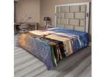 Abakuhaus Lenzuolo Torre Eiffel, Simbolo Di Parigi Alba Con Nuvole All'orizzonte Statue Nel Parco Raggi Di Sole, Lenzuolo Morbido E Confortevole Per Un Letto Decorativo 1 Pezzo 275 Cm X 260 Cm, Blu Navy Giallo Verde