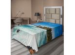 Abakuhaus Lenzuolo Con Faro, Isola Tropicale Con Faro, Palme, Altalene, Spiaggia Ondulata, Oceano, Lenzuolo Morbido E Confortevole Per Un Letto Decorativo, 1 Pezzo, 190 Cm X 100 Cm, Blu, Bianco, Verde