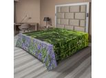 Abakuhaus Lenzuolo Da Letto Bosco, Mare Fiori Blu Nella Foresta Primavera Aprile Paesaggio Immagine Stagionale, Lenzuolo Superiore Morbido E Confortevole Per Un Letto Decorativo 1 Pezzo 244 Cm X 205 Cm, Viola Verde