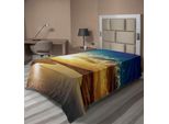 Abakuhaus Lenzuolo Wolken, Tramonto Fresco Sul Fiume All'orizzonte, Paesaggio Magico, Tema Fisico, Lenzuolo Morbido E Confortevole Per Un Letto Decorativo, 1 Pezzo, 260 Cm X 168 Cm, Blu E Giallo
