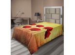 Abakuhaus Lenzuolo Con Motivi Di Papaveri, Papaveri Su Sfondo Retrò Invecchiato, Design Floreale, Morbido E Confortevole Lenzuolo Superiore Per Un Letto Decorativo, 1 Pezzo, 260 Cm X 168 Cm, Giallo Chiaro E Rosso Scarlatto.