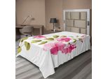 Abakuhaus Lenzuolo Con Fiori, Ramo Di Ibisco Tropicale Selvatico Con Foglie Fresche Concetto Esotico, Lenzuolo Morbido E Confortevole Per Un Letto Decorativo 1 Pezzo 260 Cm X 168 Cm, Verde Bianco Rosa