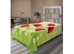 Abakuhaus Lenzuolo Con Papaveri, Primavera Ambiente Con Papaveri E Margherite Sull'erba Illustrazione Della Natura In Fiore, Lenzuolo Morbido E Confortevole Per Un Letto Decorativo 1 Pezzo 190 Cm X 100 Cm, Verde Rosso