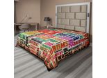 Abakuhaus Lenzuolo Musicale, Simboli Retrò Del Rock'n'Roll, Genere Musicale Grunge, Colori, Motivi Illustrati, Lenzuolo Morbido E Confortevole Per Un Letto Decorativo, 1 Pezzo, 266 Cm X 260 Cm, Multicolore