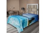 Abakuhaus Lenzuolo Con Paesaggio, Paesaggio Con Piscina E Isola Lontana Tema Tropicale Esotico Hawaiano, Lenzuolo Morbido E Confortevole Per Un Letto Decorativo 1 Pezzo 260 Cm X 168 Cm, Verde Turchese
