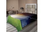 Abakuhaus Lenzuolo Naturale, Paesaggio Naturale Con Campo Di Erba Fresca E Fulmini Tema Ambientale, Lenzuolo Superiore Morbido E Confortevole Per Un Letto Decorativo 1 Pezzo 190 Cm X 100 Cm, Verde Arancione Blu