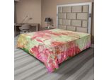 Abakuhaus Lenzuolo Con Motivo Floreale, Stampa Retrò Kitsch Con Sfondo Grunge, Lenzuolo Morbido E Confortevole Per Un Letto Decorativo, 1 Pezzo, 244 Cm X 205 Cm, Rosa E Verde