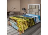 Abakuhaus Lenzuolo Paesaggio, Mountain Vista Thick Wald Trees Fiume Di Montagna Erba Cielo Nuvoloso Valle, Morbido E Confortevole Lenzuolo Superiore Per Un Letto Decorativo 1 Pezzo 260 Cm X 168 Cm, Multicolore