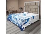 Abakuhaus Lenzuolo Astratto, Silhouette Di Fiori Selvatici Estivi, Erba, Foglie, Illustrazione Stilizzata, Lenzuolo Morbido E Confortevole Per Un Letto Decorativo, 1 Pezzo, 244 Cm X 205 Cm, Blu E Bianco