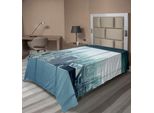 Abakuhaus New York Lenzuolo, Vista A Volo D'uccello Città Moderna Edificio Per Uffici Grattacielo Metropoli Foto Motivo, Morbido E Confortevole Lenzuolo Superiore Per Un Letto Decorativo 1 Pezzo 190 Cm X 100 Cm, Azzurro Cielo