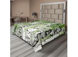 Abakuhaus Lenzuolo Da Letto Bosco, Betulle Nel Bosco Estate Natura Selvaggia All'aperto Con Motto Immagine, Lenzuolo Superiore Morbido E Confortevole Per Un Letto Decorativo 1 Pezzo 275 Cm X 260 Cm, Bianco Verde
