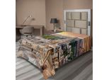 Abakuhaus Lenzuolo Asiatico, Vista Del Tempio Dalle Colline, Tramonto Sulla Città, Edificio Rock Tower, Lenzuolo Morbido E Confortevole Per Un Letto Decorativo, 1 Pezzo, 260 Cm X 168 Cm, Arancione Crema