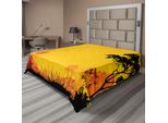 Abakuhaus Lenzuolo Da Letto Bosco, Woodland Al Tramonto Silhouette Colline Bosco Alberi Erba Paesaggio Natura Arte, Morbido E Confortevole Lenzuolo Superiore Per Un Letto Decorativo 1 Pezzo 260 Cm X 228 Cm, Giallo Nero