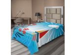 Abakuhaus Lenzuolo Nautico, Oleandro E Barca A Vela Nel Mare Sunny Day Gabbiani Tema Positive Life, Lenzuolo Morbido E Confortevole Per Un Letto Decorativo 1 Pezzo 260 Cm X 168 Cm, Blu Arancione Bianco