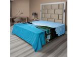 Abakuhaus Lenzuolo Decorativo, Vista Sulla Piscina Al Tramonto, Spiaggia Sull'oceano, Colori Vivaci, Foto, Lenzuolo Morbido E Confortevole Per Un Letto Decorativo, 1 Pezzo, 244 Cm X 205 Cm, Verde Turchese