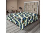Abakuhaus Lenzuolo Peacock, Motivo Esotico Con Piume Di Pavone, Stile Vintage, Dettagli Decorativi, Lenzuolo Morbido E Confortevole Per Un Letto Decorativo, 1 Pezzo, 260 Cm X 228 Cm, Arancione, Verde, Blu