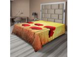 Abakuhaus Lenzuolo Con Motivi Di Papaveri, Papaveri Su Sfondo Retrò Invecchiato, Design Floreale, Morbido E Confortevole Lenzuolo Superiore Per Un Letto Decorativo, 1 Pezzo, 266 Cm X 260 Cm, Giallo Chiaro E Rosso Scarlatto.