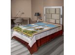 Abakuhaus Lenzuolo Rustico, Prato Con Alberi E Finestra, Paesaggio Rurale, Cottage, Immagine Fiorita, Lenzuolo Morbido E Confortevole Per Un Letto Decorativo, 1 Pezzo, 260 Cm X 168 Cm, Multicolore