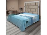 Abakuhaus Lenzuolo Paesaggistico, Piscina Parte Del Mare Natura Mistica E Serena Con Vecchia Casa Di Legno Paesaggio, Morbido E Confortevole Lenzuolo Superiore Per Un Letto Decorativo 1 Pezzo 275 Cm X 260 Cm, Marrone Blu