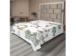 Abakuhaus Lenzuolo Nautico, Elementi Marini Pesci Faro Nave Costume Da Bagno Gabbiani Salvagente Stampa, Lenzuolo Morbido E Confortevole Per Un Letto Decorativo 1 Pezzo 266 Cm X 260 Cm, Verde Pallido Giallo