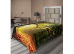 Abakuhaus Lenzuolo, Quercia Possente Con Foglie Sparse, Raggi Di Sole Nella Foresta, Stampa Naturale, Lenzuolo Morbido E Confortevole Per Un Letto Decorativo, 1 Pezzo, 260 Cm X 168 Cm, Arancione, Verde, Marrone