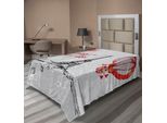 Abakuhaus Amore Lenzuola, Amo Parigi Romanticismo Mongolfiera Con Cuori Stampa Stile Doodle Immagine, Morbido E Confortevole Lenzuolo Superiore Per Un Letto Decorativo 1 Pezzo 260 Cm X 168 Cm, Nero Grigio Rosso