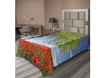 Abakuhaus Lenzuolo Con Papaveri, Paesaggio Con Papaveri In Fiore Su Un Campo, Albero Maestoso, Habitat Rurale, Foto, Lenzuolo Morbido E Confortevole Per Un Letto Decorativo, 1 Pezzo, 190 Cm X 100 Cm, Verde, Blu, Rosso