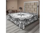 Abakuhaus Lenzuolo Nautico, Rosa Dei Venti Circondata Da Motivi Floreali Decorativi, Grafica Di Destinazione, Lenzuolo Morbido E Confortevole Per Un Letto Decorativo, 1 Pezzo, 244 Cm X 205 Cm, Bianco E Nero