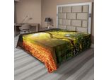 Abakuhaus Lenzuolo, Quercia Possente Con Foglie Sparse, Raggi Di Sole Nella Foresta, Stampa Naturale, Lenzuolo Morbido E Confortevole Per Un Letto Decorativo, 1 Pezzo, 244 Cm X 205 Cm, Arancione, Verde, Marrone