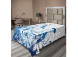 Abakuhaus Lenzuolo Astratto, Silhouette Di Fiori Selvatici Estivi, Erba, Foglie, Illustrazione Stilizzata, Lenzuolo Morbido E Confortevole Per Un Letto Decorativo, 1 Pezzo, 260 Cm X 168 Cm, Blu E Bianco