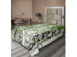 Abakuhaus Lenzuolo Da Letto Bosco, Betulle Nel Bosco Estate Natura Selvaggia All'aperto Con Motto Immagine, Lenzuolo Morbido E Confortevole Per Un Letto Decorativo 1 Pezzo 190 Cm X 100 Cm, Bianco Verde