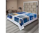 Abakuhaus Lenzuolo Paesaggio, Sul Paesaggio Marino Dalla Finestra Con Tenda Aperta Horizon Silence Relaxing, Morbido E Confortevole Lenzuolo Superiore Per Un Letto Decorativo 1 Pezzo 275 Cm X 260 Cm, Blu Bianco