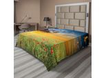 Abakuhaus Lenzuolo Con Papaveri, Cielo Rinfrescante Con Erba E Papaveri Contro L'orizzonte Al Tramonto, Lenzuolo Morbido E Confortevole Per Un Letto Decorativo 1 Pezzo 260 Cm X 228 Cm, Verde Blu Rosso