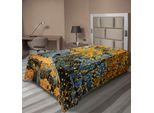 Abakuhaus Lenzuolo, Foglie Di Acero Canadese Che Cadono Circondate Da Rocce Panoramiche, Lenzuolo Morbido E Confortevole Per Un Letto Decorativo, 1 Pezzo, 260 Cm X 168 Cm, Arancione E Grigio
