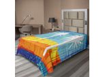 Abakuhaus Lenzuolo Arancione Bruciato, Moderno Motivo Variegato Con Grafica Tropicale Inquietante Con Palme, Morbido E Confortevole Lenzuolo Superiore Per Un Letto Decorativo 1 Pezzo 260 Cm X 168 Cm, Arancione Blu Bianco