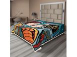 Abakuhaus Amore Lenzuola, Cartoon Bacio Donna Astronauta Scienza Cosmo Pop Art Bacio Amore Romantico, Morbido E Confortevole Lenzuolo Superiore Per Un Letto Decorativo 1 Pezzo 275 Cm X 260 Cm, Multicolore