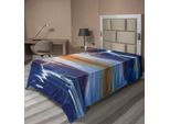 Abakuhaus Lenzuolo Naturale, Tuono Sul Mare Con Riflessi Tema Tempesta Madre Terra Tema Zen Immagine, Lenzuolo Morbido E Confortevole Per Un Letto Decorativo 1 Pezzo 260 Cm X 168 Cm, Arancione Blu