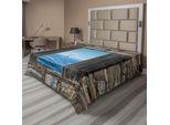 Abakuhaus Lenzuolo Nautico, Immagine Di Una Barca A Vela Dalla Finestra Di Pietra, Prospettiva Stretta, Immagine Del Mediterraneo, Lenzuolo Morbido E Confortevole Per Un Letto Decorativo, 1 Pezzo, 244 Cm X 205 Cm, Grigio Blu
