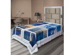 Abakuhaus Lenzuolo Con Paesaggio, Sul Paesaggio Marino Dalla Finestra Con Tenda Aperta Horizon Silence Relaxing, Morbido E Confortevole Lenzuolo Superiore Per Un Letto Decorativo 1 Pezzo 260 Cm X 168 Cm, Blu Bianco