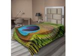 Abakuhaus Lenzuolo Peacock, Piuma Di Pavone, Primo Piano Degli Occhi, Immagine, Fauna Esotica, Morbido E Confortevole Lenzuolo Superiore Per Un Letto Decorativo, 1 Pezzo, 190 Cm X 100 Cm, Verde Acqua Senape